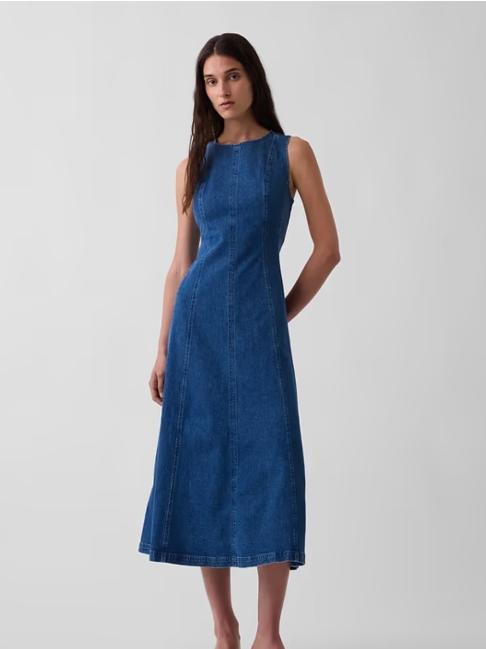 GAP Blue Sleeveless Denim Midi Dress